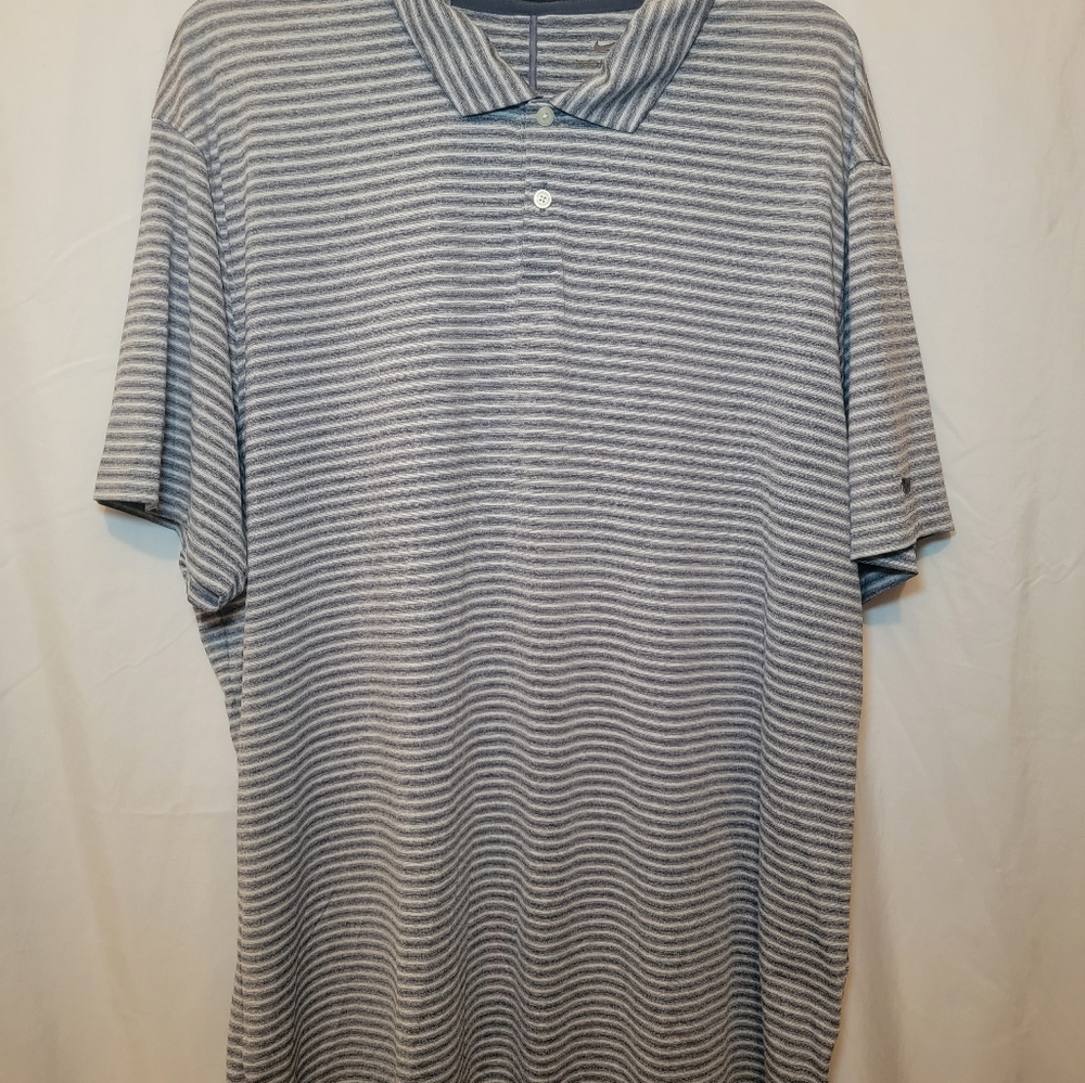 Nike Golf Dri-Fit Polo Shirt Men’s Size XL Blue Grey White Striped Short Sleeve